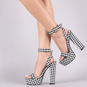 Gingham Black/White Ankle Strap Platform heels
